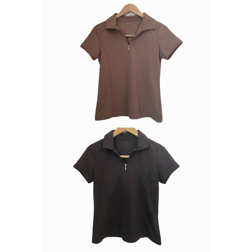 Izod Golf Tennis Polo Shirts Two Bundle Womens Black Tan Quarter Zip Medium